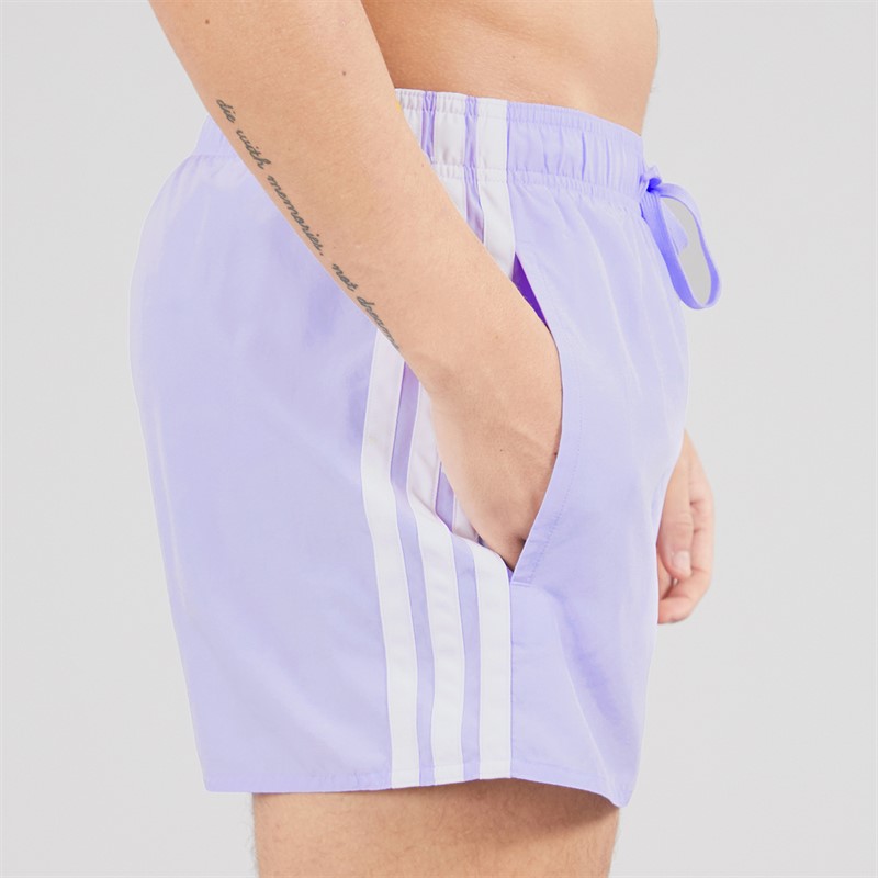 adidas Mens 3-Stripes Three Inch Swim Shorts Violet Tone/White