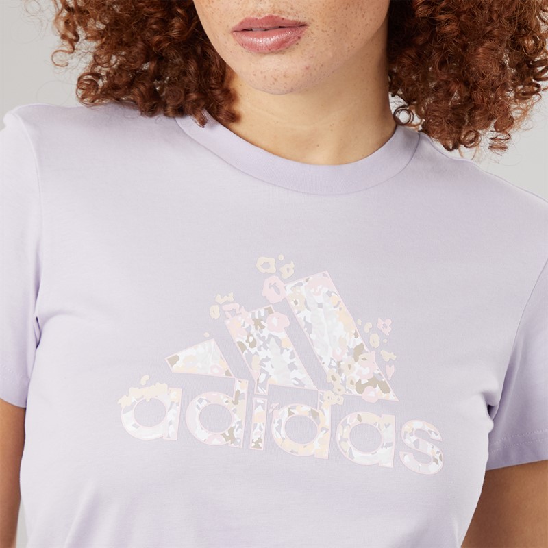 adidas Womens Floral Badge Of Sport Graphic T-Shirt Silver Dawn