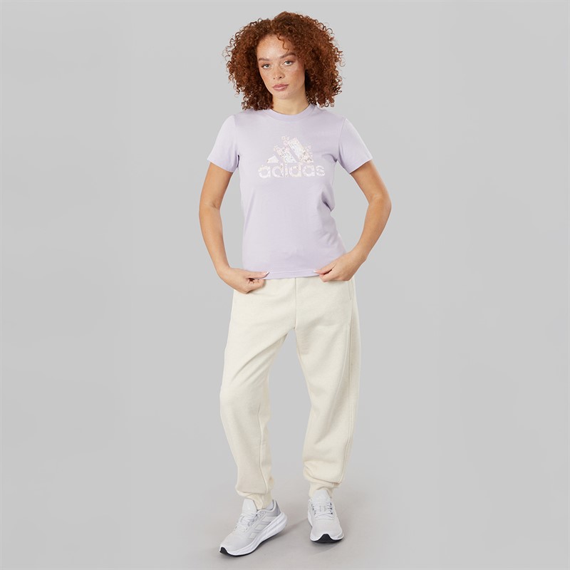adidas Womens Floral Badge Of Sport Graphic T-Shirt Silver Dawn