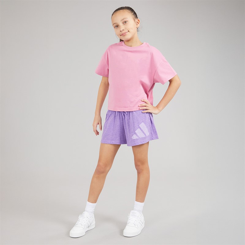 adidas Junior Girls Essentials Logo Shorts Violet Fusion/White