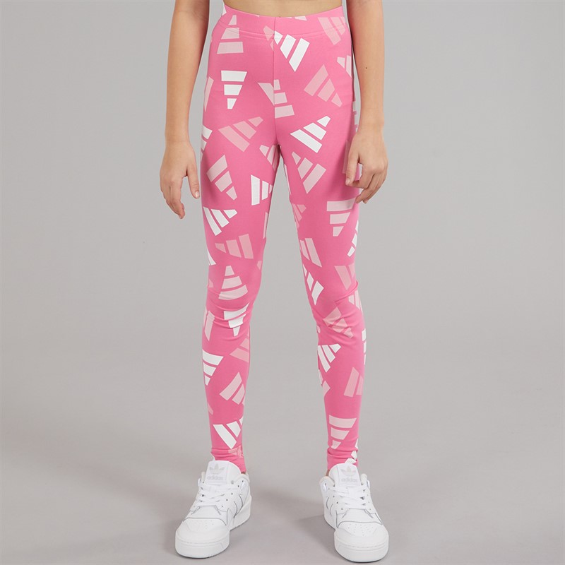 adidas Junior Girls Essentials AOP Logo Celebration Leggings Pink Fusion