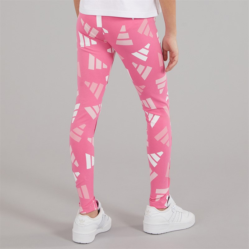 adidas Junior Girls Essentials AOP Logo Celebration Leggings Pink Fusion