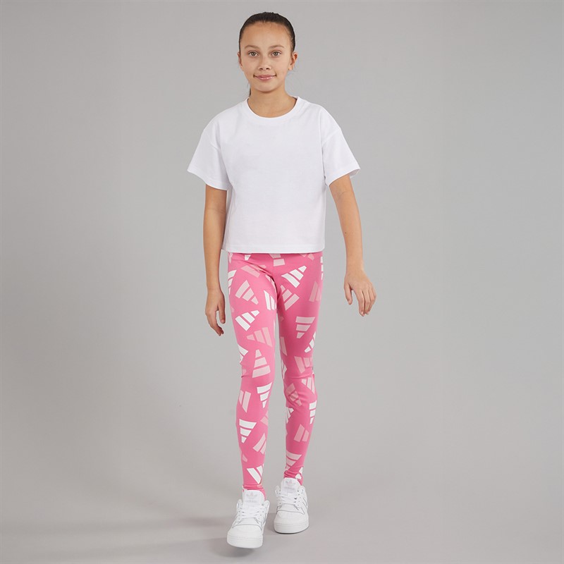 adidas Junior Girls Essentials AOP Logo Celebration Leggings Pink Fusion