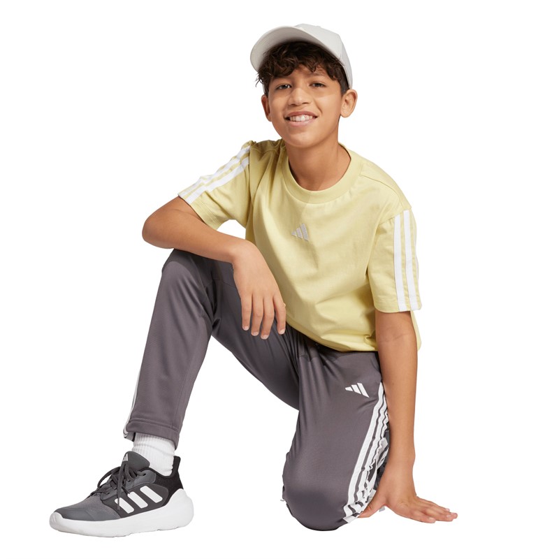 adidas Junior Junge Essentials 3 Streifen T Shirt Powder Yellow/Weiß