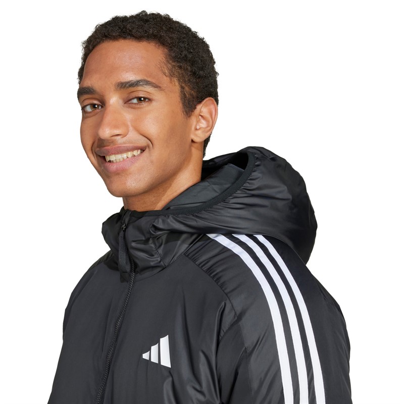 adidas Herren Essentials 3 Streifen Isolierte Kapuzenjacke Schwarz