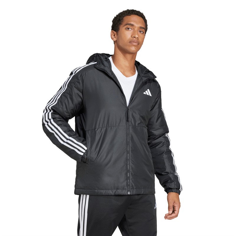 adidas Herren Essentials 3 Streifen Isolierte Kapuzenjacke Schwarz
