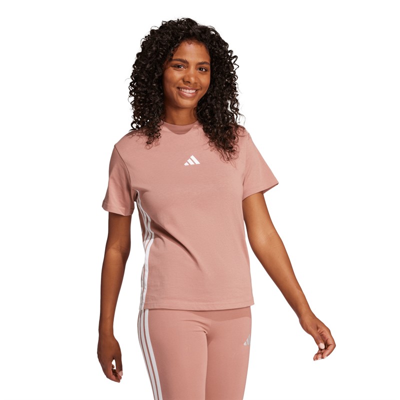 adidas Essentials T-shirt 3-Stripes dla niej kolor Warm Clay/Biały