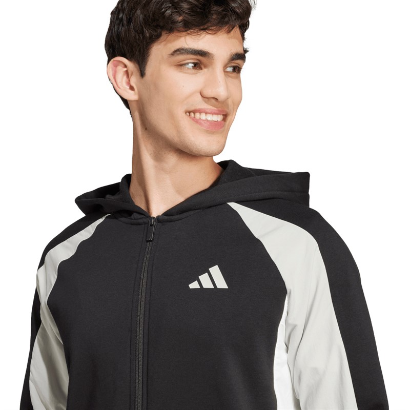 adidas Bluza z kapturem na suwak dla niego z blokami kolorów sezonowych Essentials kolor Czarny