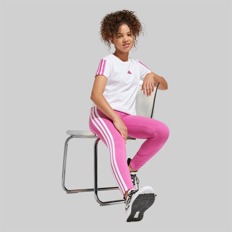 adidas Junior Mädchen Essentials 3 Streifen Leggings Semi Lucid Fuchsia/Weiß
