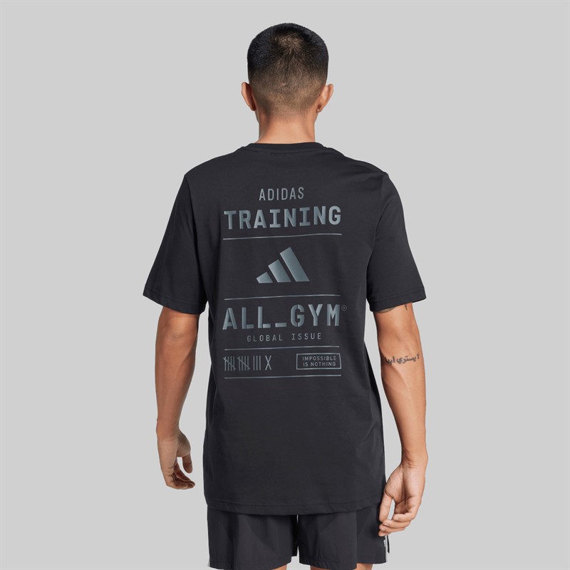 adidas Herren All Gym Kategorie Rücken Grafik T Shirt Schwarz/Grey Six
