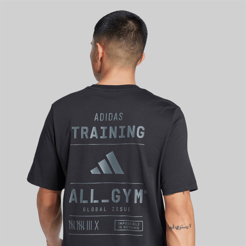 adidas Herren All Gym Kategorie Rücken Grafik T Shirt Schwarz/Grey Six