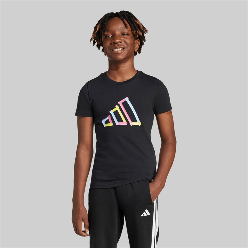 adidas Junge Junior Tech Logo Grafik T Shirt Schwarz