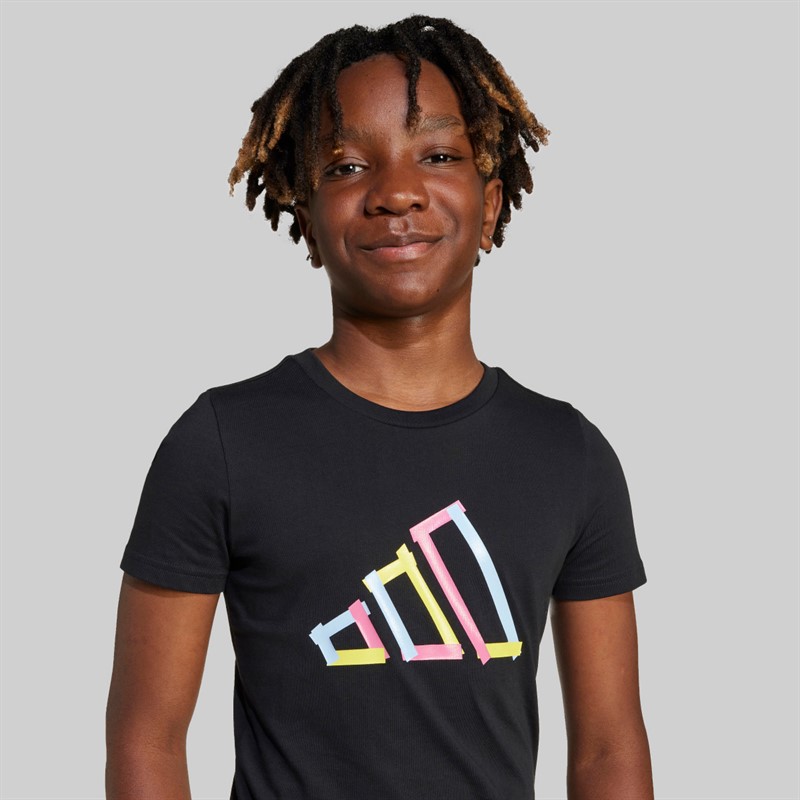 adidas Junge Junior Tech Logo Grafik T Shirt Schwarz