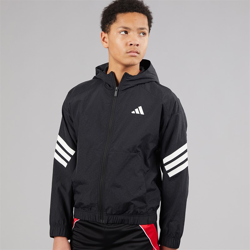 adidas Junior Drenge Future Icons 3 striber vævet træningsjakke Sort/Hvid