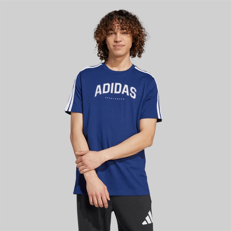 adidas Herren Codes College Linear Grafik T Shirt Dark Blue