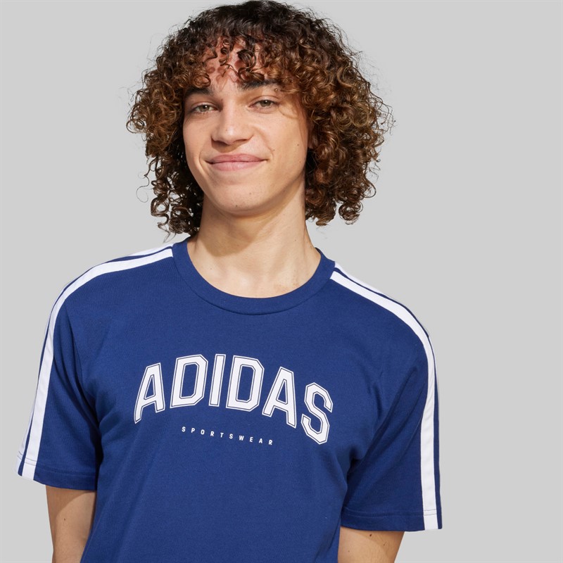 adidas Herren Codes College Linear Grafik T Shirt Dark Blue