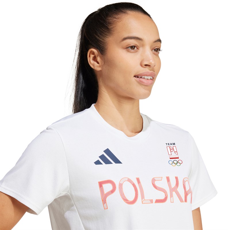 adidas Damen Team Polen Olympisches Trainings T Shirt Weiß