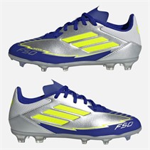 adidas Junior F50 Liga Messi FG/MG fester/mehrfach Boden Fußballschuhe Silver Metallic/Solar Yellow/Lucid Blue