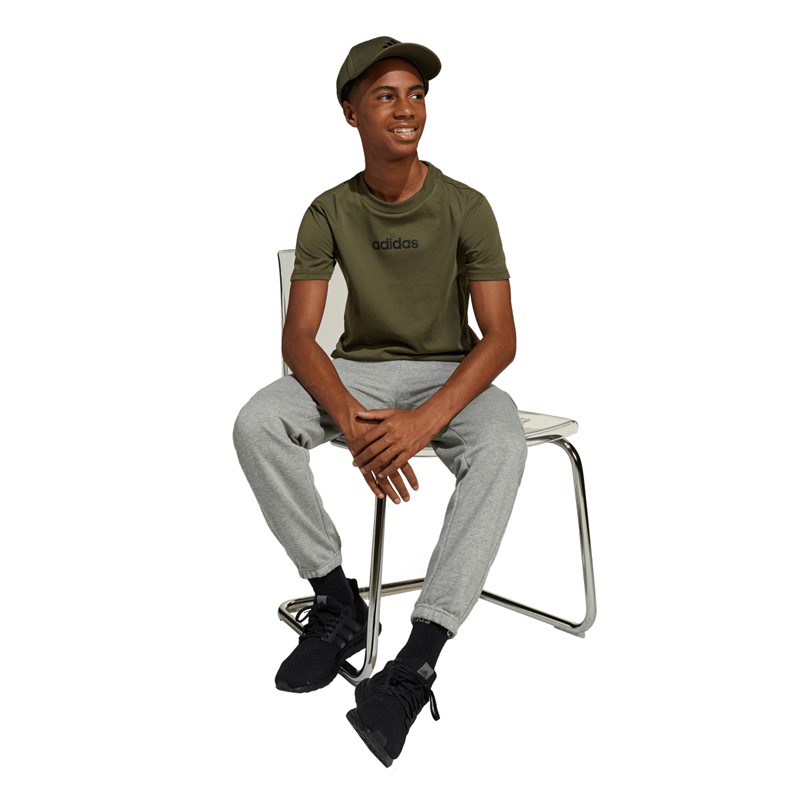 adidas Junior Junge Lineares Logo T Shirt Olive Strata/Schwarz