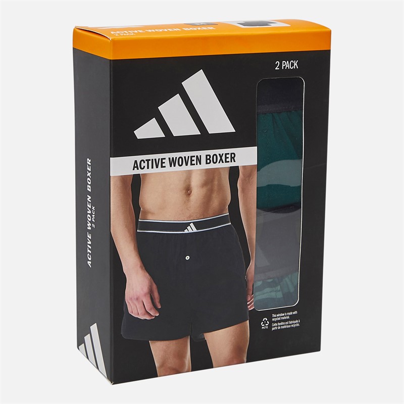 adidas Mens Two Pack Boxers Green Print