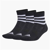 adidas Mens 3-Stripes Cushioned Three Pack Mid Cut Crew Socks Black/White
