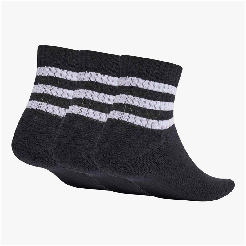 adidas Mens 3-Stripes Cushioned Three Pack Mid Cut Crew Socks Black/White