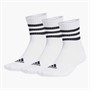 adidas Mens 3-Stripes Cushioned Three Pack Mid Cut Crew Socks White/Black