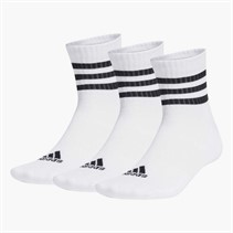 adidas Mens 3-Stripes Cushioned Three Pack Mid Cut Crew Socks White/Black