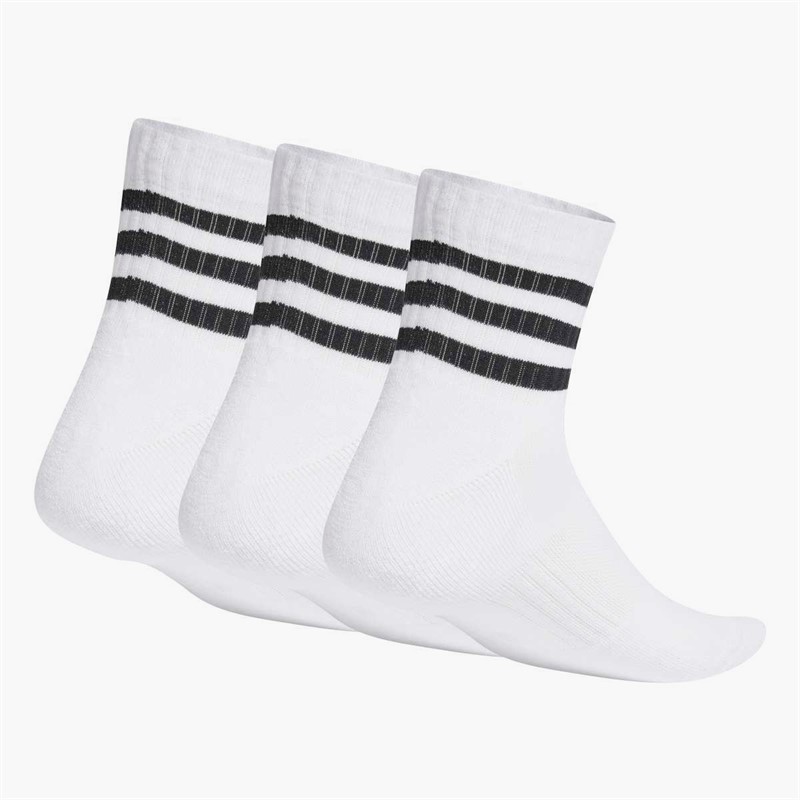 adidas Mens 3-Stripes Cushioned Three Pack Mid Cut Crew Socks White/Black
