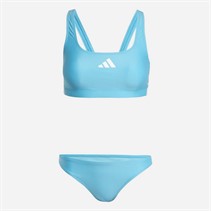 adidas Womens 3-Stripes V-back Bikini Lucid Cyan/White