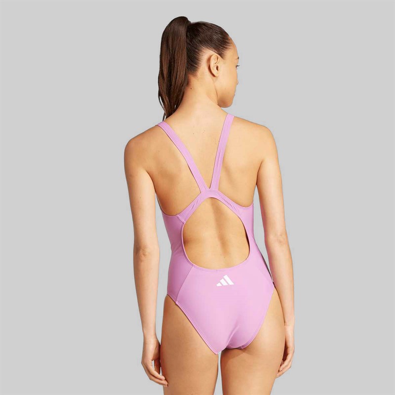 adidas Womens 3-Stripes V-Back Swimsuit Preloved Purple/White