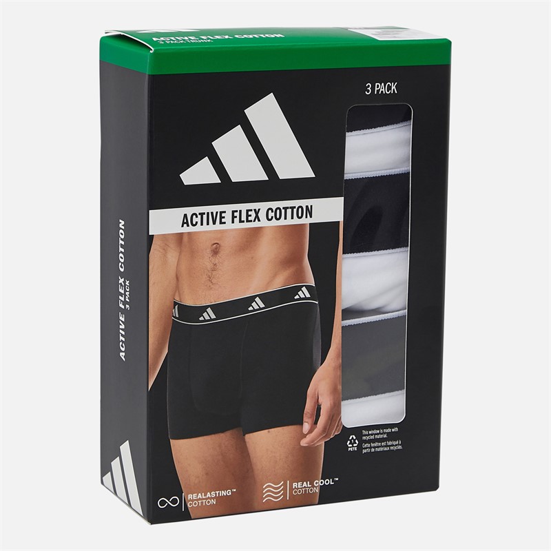 adidas Mens Active Flex Three Pack Trunks White