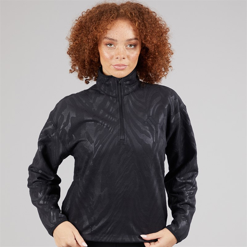 adidas Womens All Over Print Polar Fleece 1/4 Sweatshirt Black