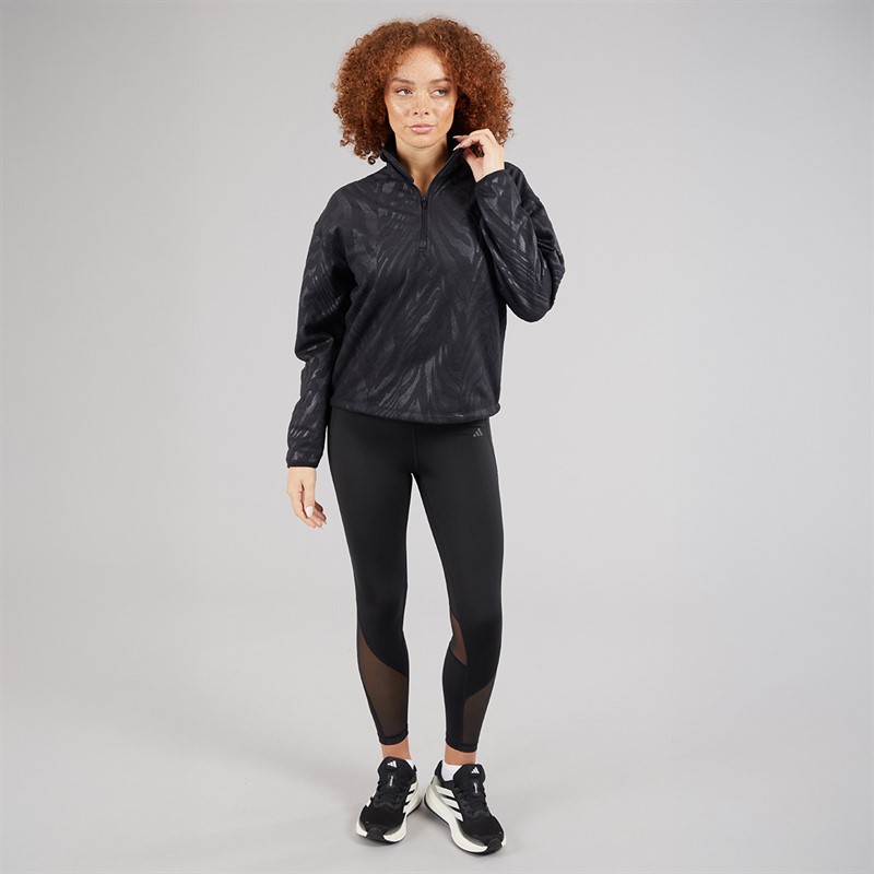 adidas Womens All Over Print Polar Fleece 1/4 Sweatshirt Black