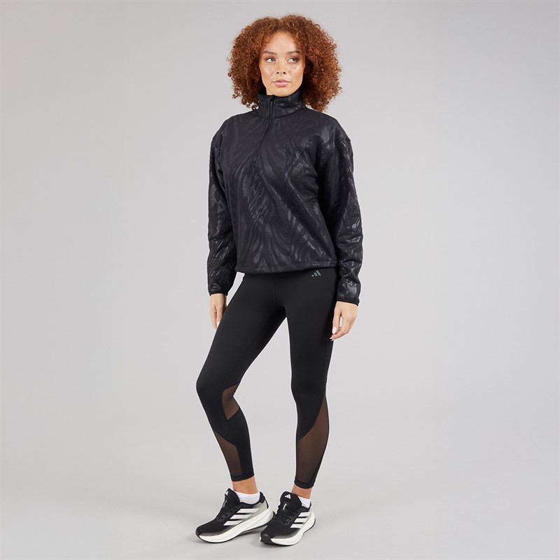 adidas Womens All Over Print Polar Fleece 1/4 Sweatshirt Black