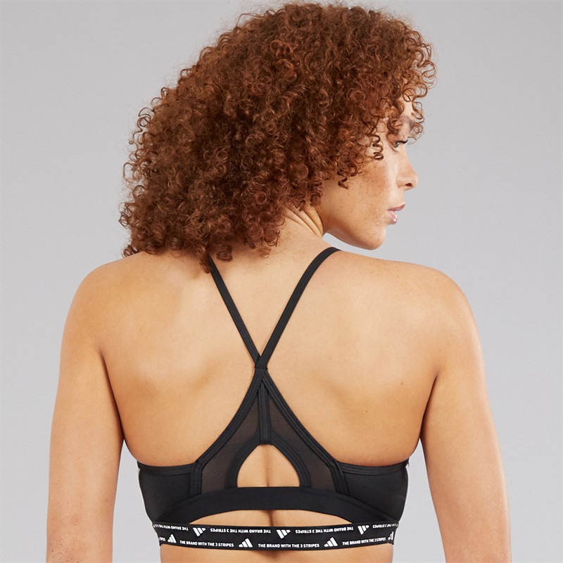 adidas Womens Aeroreact 3-Stripes Training Light Support Sports Bra Black/White