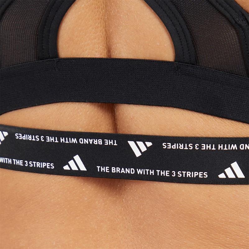adidas Womens Aeroreact 3-Stripes Training Light Support Sports Bra Black/White