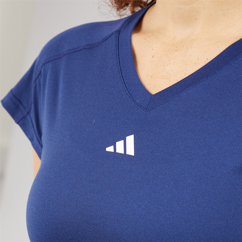 adidas Womens AEROREADY Workout Essentials V-Neck T-Shirt Dark Blue/White