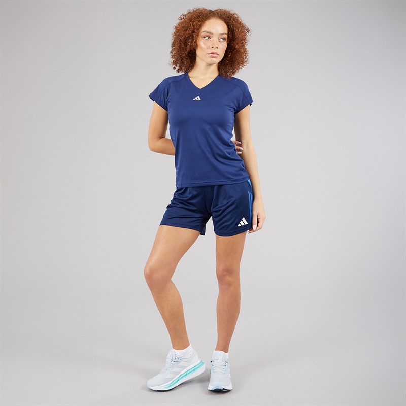 adidas Womens AEROREADY Workout Essentials V-Neck T-Shirt Dark Blue/White