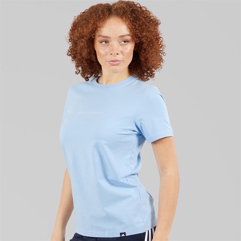adidas Womens Codes Doodle Camp Back Graphic T-Shirt Glow Blue