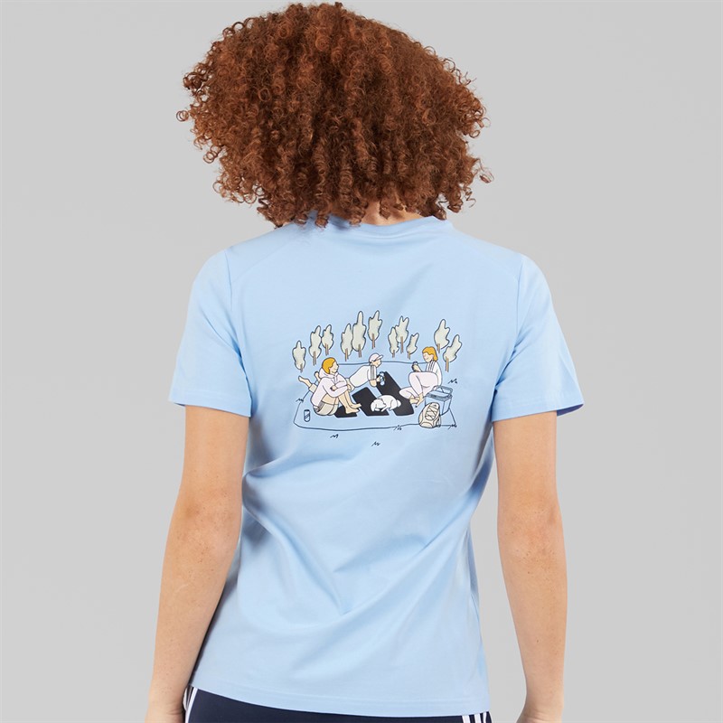 adidas Womens Codes Doodle Camp Back Graphic T-Shirt Glow Blue