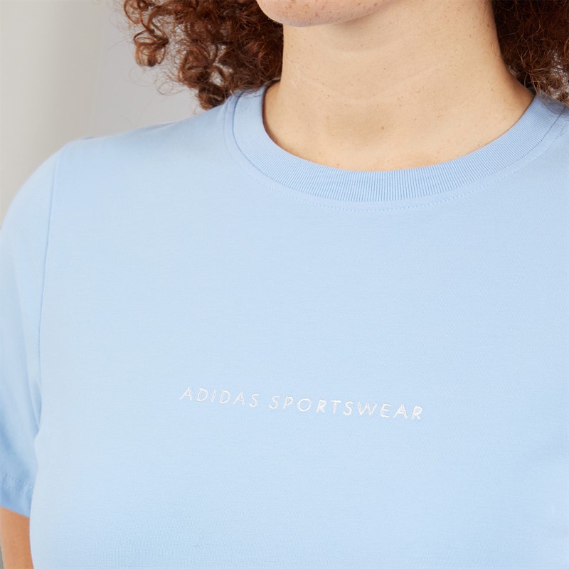 adidas Womens Codes Doodle Camp Back Graphic T-Shirt Glow Blue