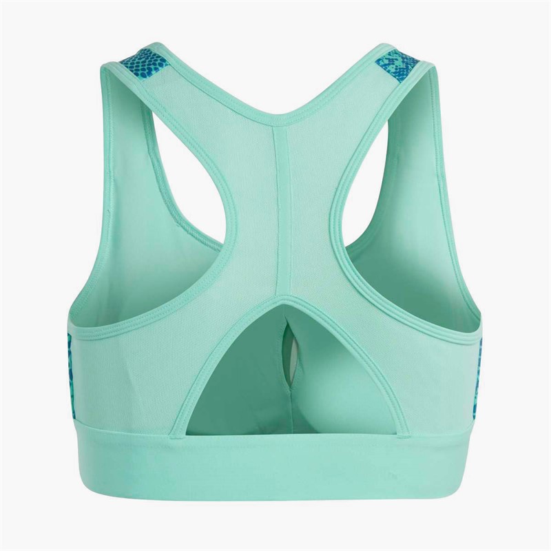 adidas Junior Girls Aeroready Powerreact Animal Print Padded Sports Bra Easy Green/Blue Fusion/White