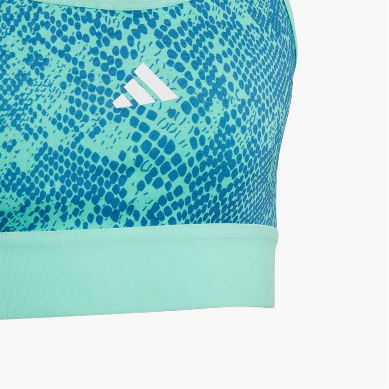 adidas Junior Girls Aeroready Powerreact Animal Print Padded Sports Bra Easy Green/Blue Fusion/White