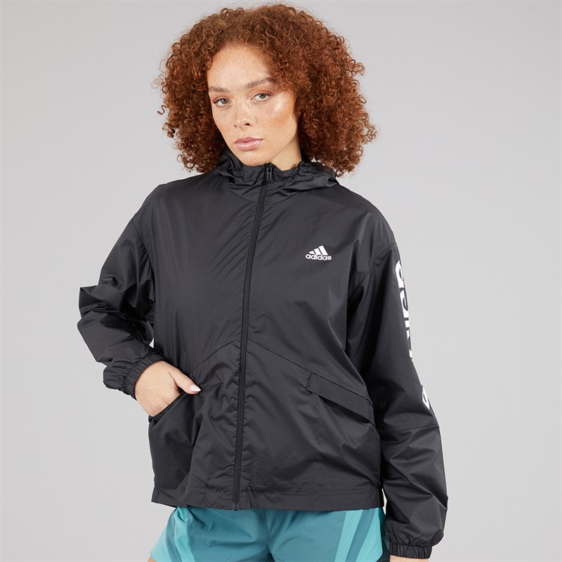 adidas Womens Essentials Logo Oversized Windbreaker Jacket Black/White
