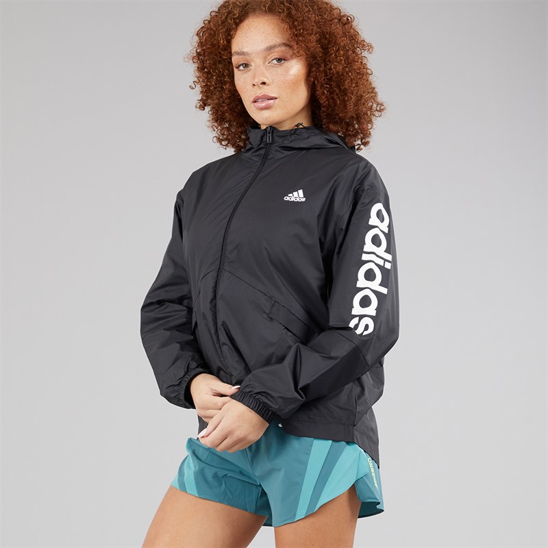 adidas Womens Essentials Logo Oversized Windbreaker Jacket Black/White