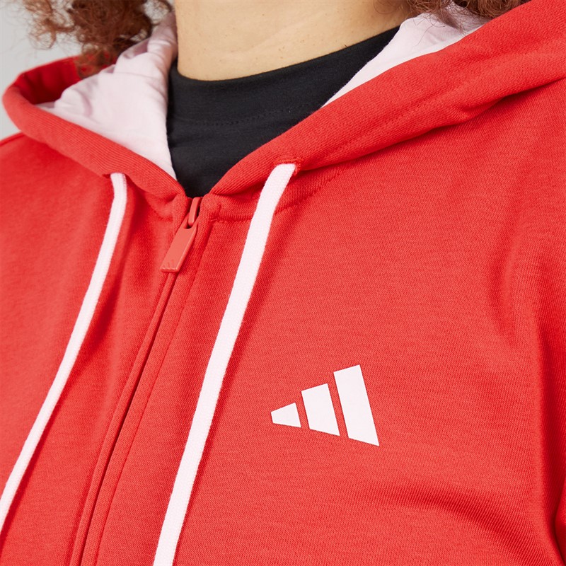 adidas Womens Essentials Color Pop French Terry Full Zip Hoodie Pure Ruby