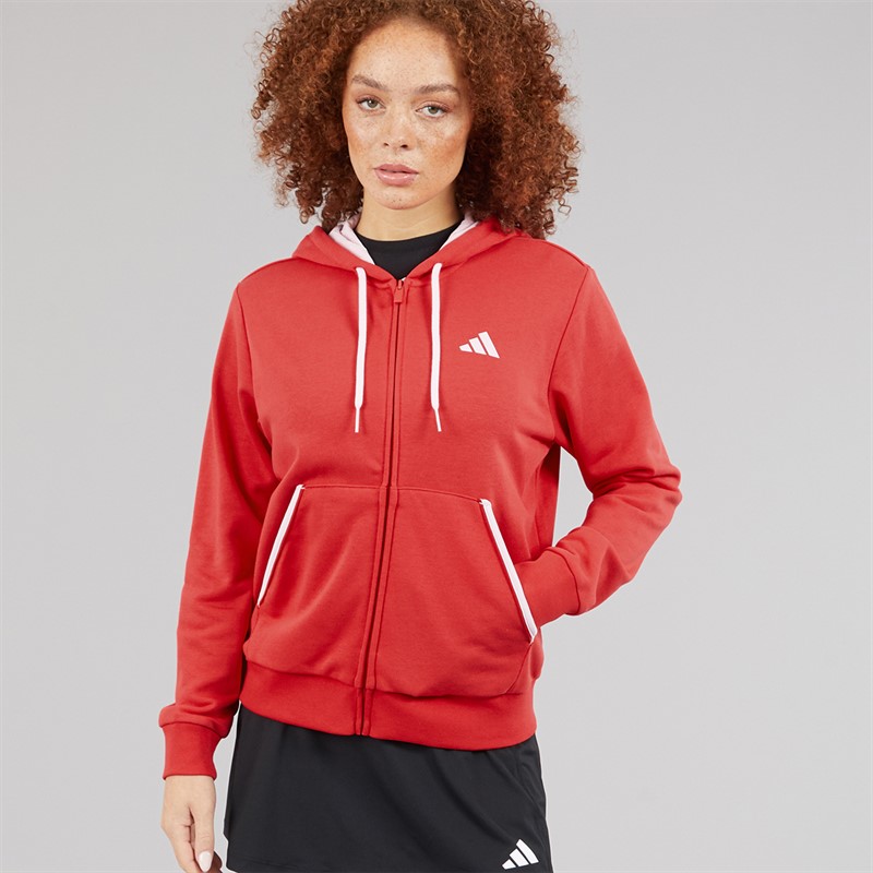 adidas Womens Essentials Color Pop French Terry Full Zip Hoodie Pure Ruby