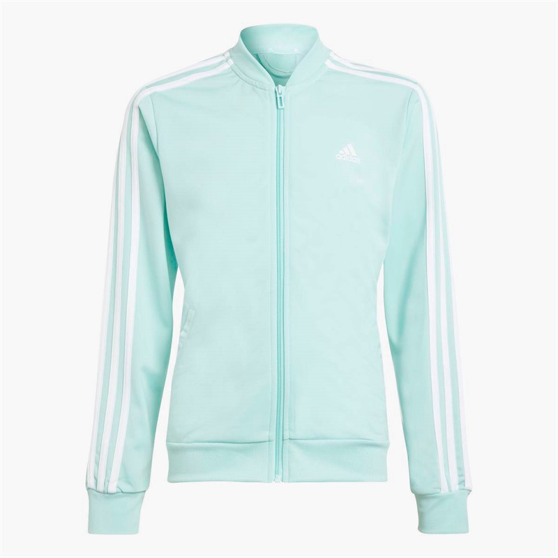 adidas Junior Girls Essentials 3-Stripes Tracksuit Semi Flash Aqua/White