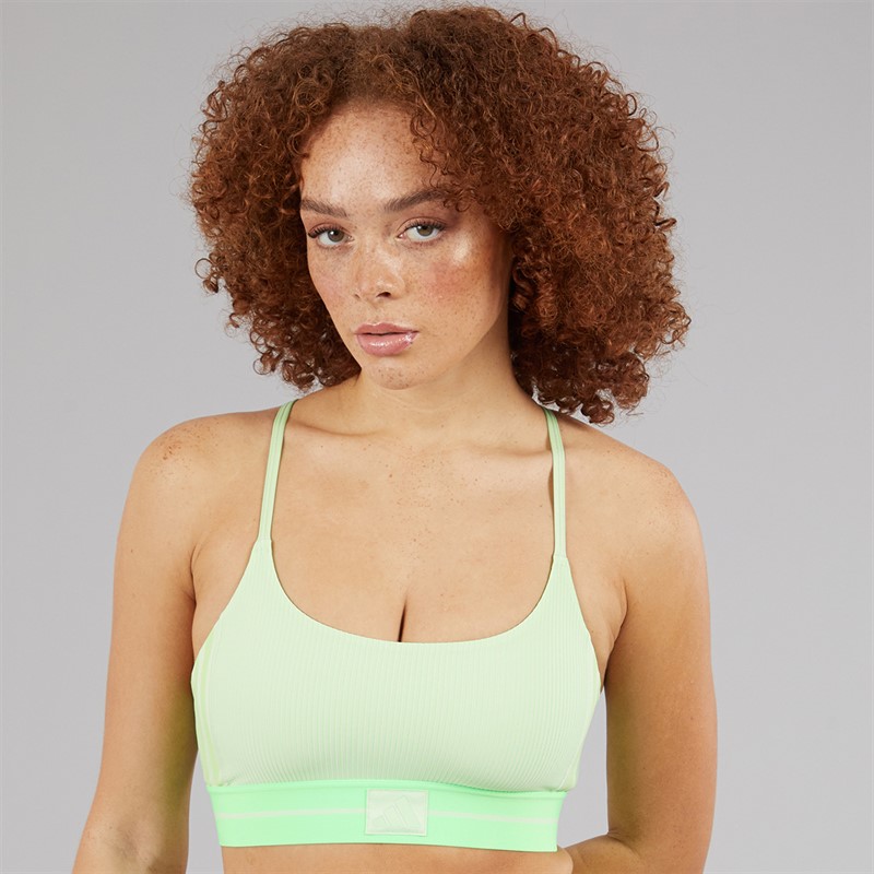 adidas Womens Hyperglam Rib Light Support Bralette Semi Green Spark/Lime Burst